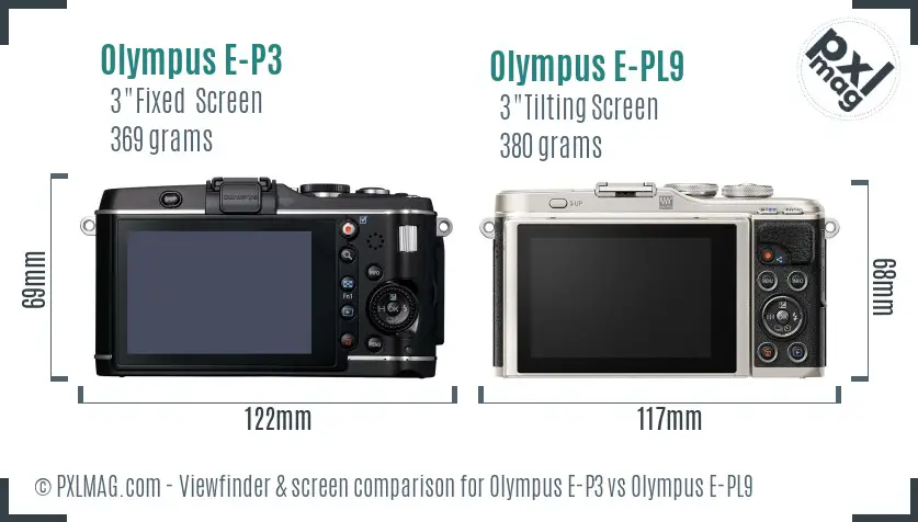 Olympus E-P3 vs Olympus E-PL9 Screen and Viewfinder comparison