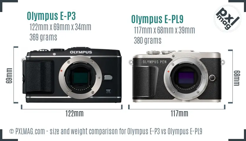 Olympus E-P3 vs Olympus E-PL9 size comparison
