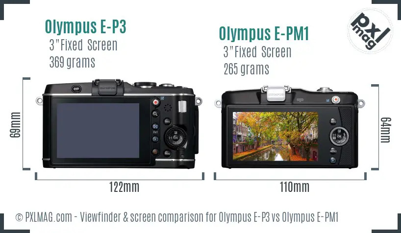Olympus E-P3 vs Olympus E-PM1 Screen and Viewfinder comparison