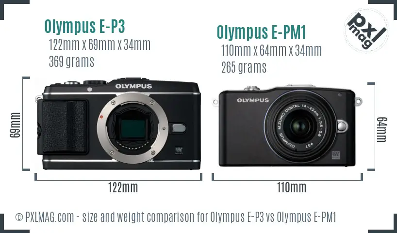 Olympus E-P3 vs Olympus E-PM1 size comparison