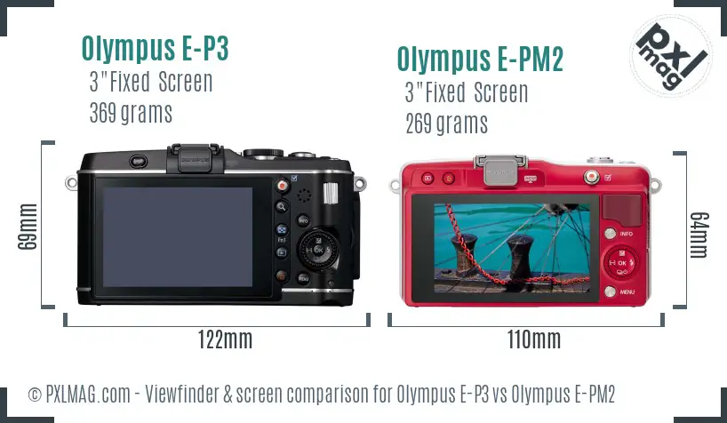 Olympus E-P3 vs Olympus E-PM2 Screen and Viewfinder comparison