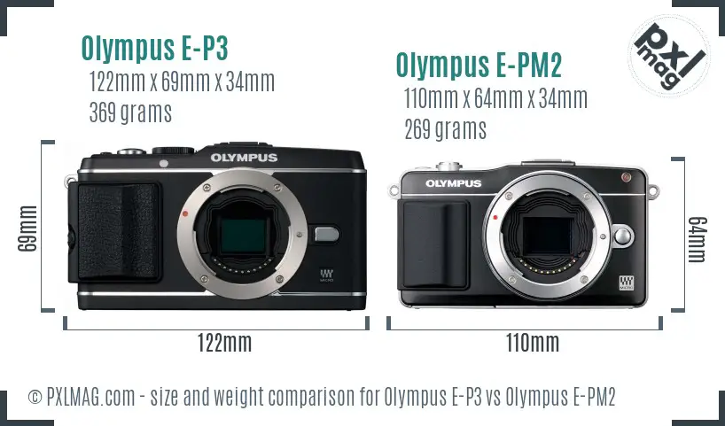 Olympus E-P3 vs Olympus E-PM2 size comparison