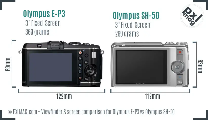 Olympus E-P3 vs Olympus SH-50 Screen and Viewfinder comparison