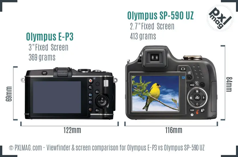 Olympus E-P3 vs Olympus SP-590 UZ Screen and Viewfinder comparison