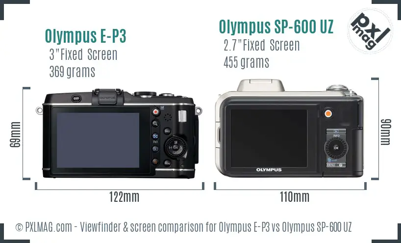 Olympus E-P3 vs Olympus SP-600 UZ Screen and Viewfinder comparison