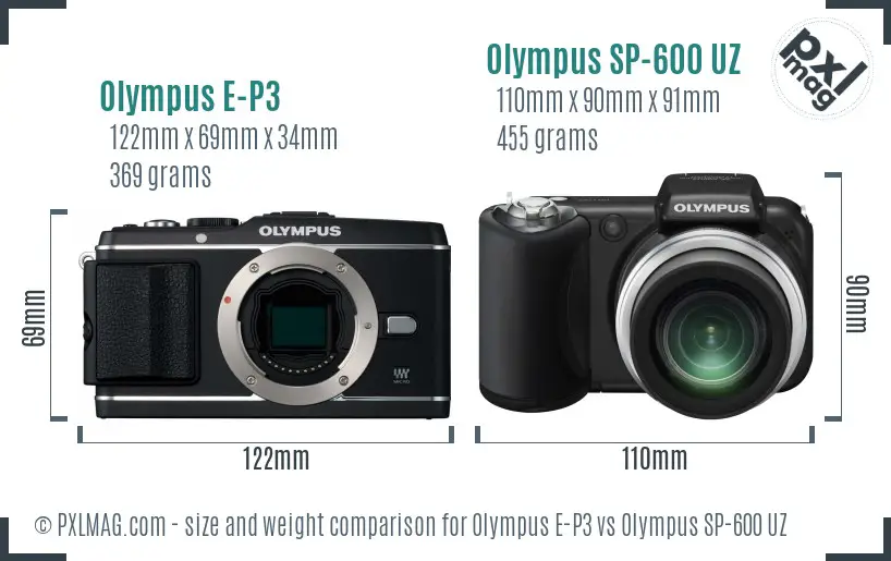 Olympus E-P3 vs Olympus SP-600 UZ size comparison