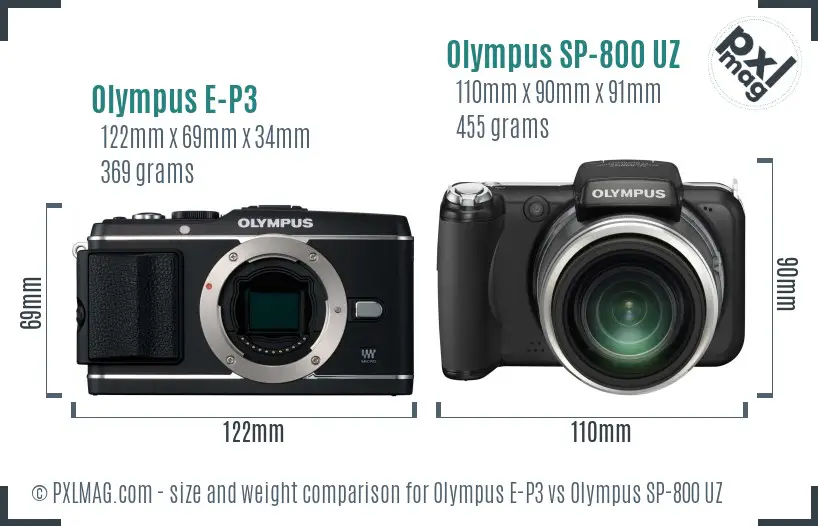 Olympus E-P3 vs Olympus SP-800 UZ size comparison