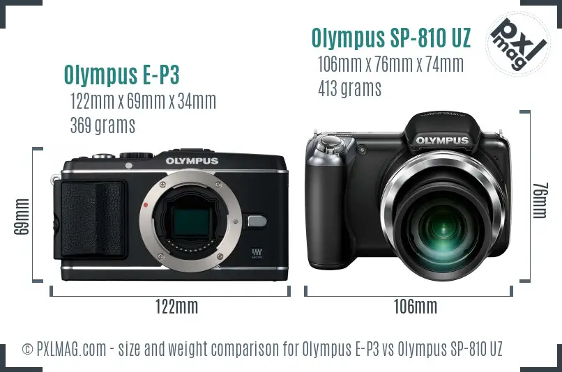 Olympus E-P3 vs Olympus SP-810 UZ size comparison