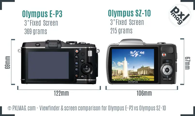 Olympus E-P3 vs Olympus SZ-10 Screen and Viewfinder comparison