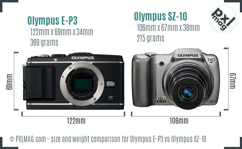 Olympus E-P3 vs Olympus SZ-10 size comparison