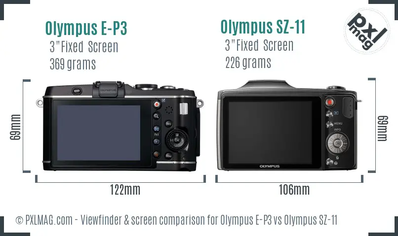 Olympus E-P3 vs Olympus SZ-11 Screen and Viewfinder comparison