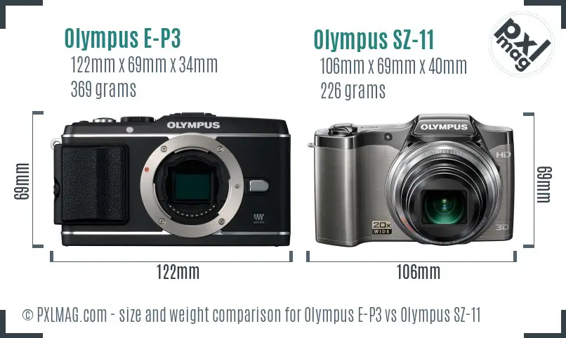 Olympus E-P3 vs Olympus SZ-11 size comparison