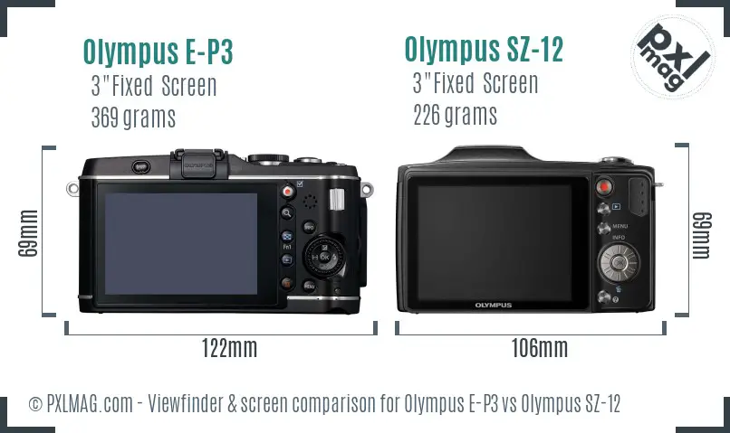 Olympus E-P3 vs Olympus SZ-12 Screen and Viewfinder comparison