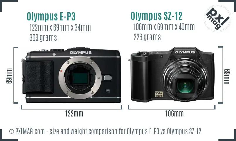 Olympus E-P3 vs Olympus SZ-12 size comparison