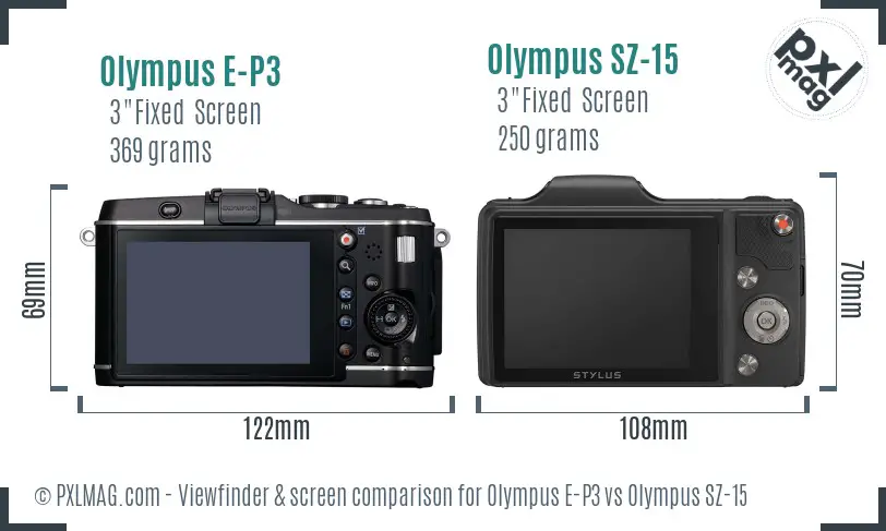 Olympus E-P3 vs Olympus SZ-15 Screen and Viewfinder comparison