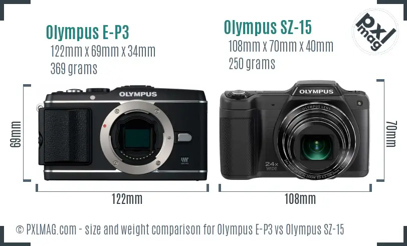 Olympus E-P3 vs Olympus SZ-15 size comparison