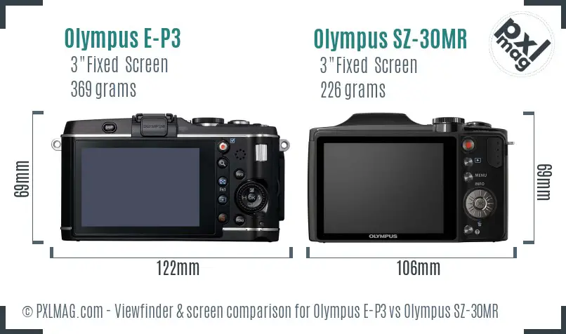Olympus E-P3 vs Olympus SZ-30MR Screen and Viewfinder comparison
