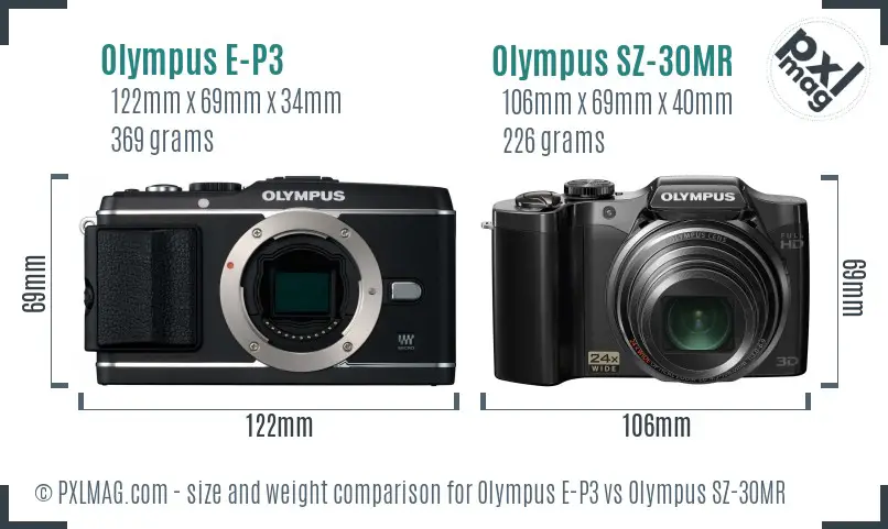 Olympus E-P3 vs Olympus SZ-30MR size comparison