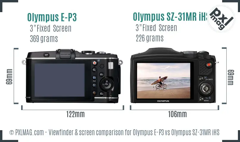 Olympus E-P3 vs Olympus SZ-31MR iHS Screen and Viewfinder comparison