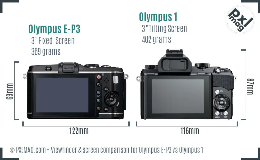 Olympus E-P3 vs Olympus 1 Screen and Viewfinder comparison