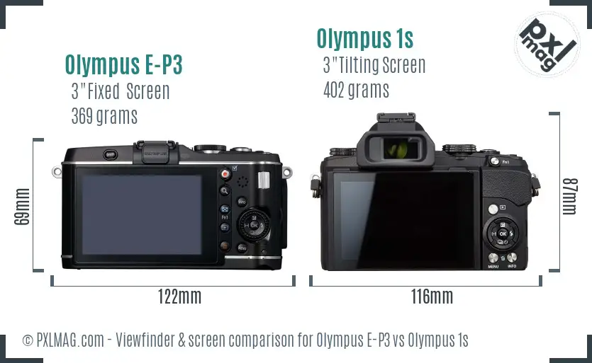 Olympus E-P3 vs Olympus 1s Screen and Viewfinder comparison