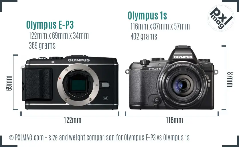 Olympus E-P3 vs Olympus 1s size comparison