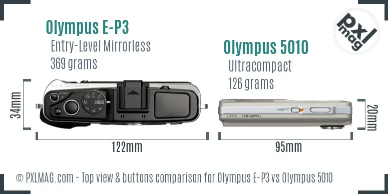 Olympus E-P3 vs Olympus 5010 top view buttons comparison