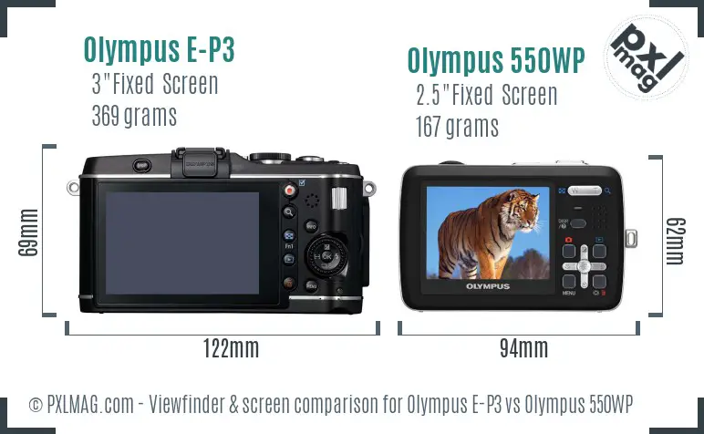 Olympus E-P3 vs Olympus 550WP Screen and Viewfinder comparison
