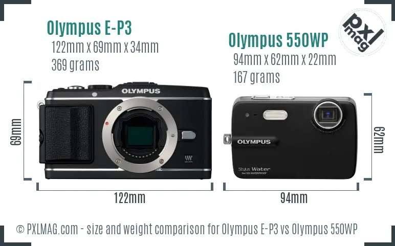 Olympus E-P3 vs Olympus 550WP size comparison