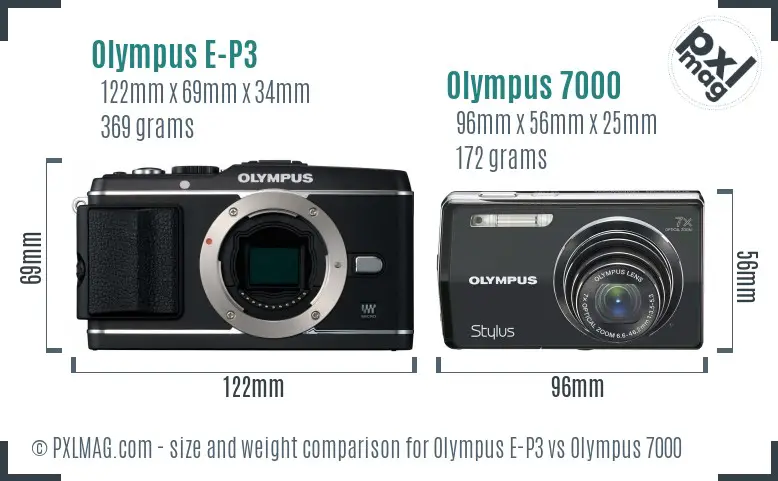 Olympus E-P3 vs Olympus 7000 size comparison