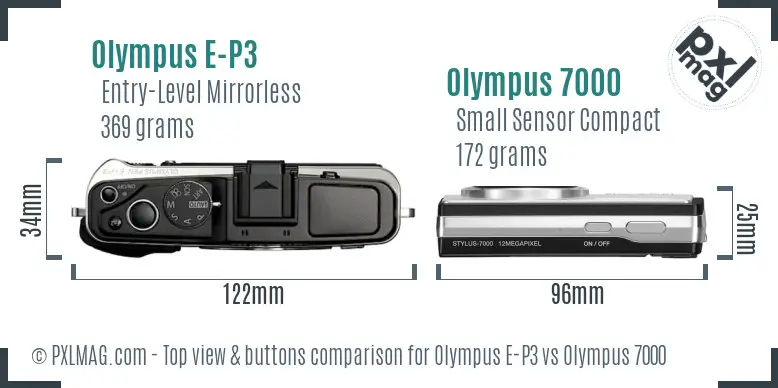 Olympus E-P3 vs Olympus 7000 top view buttons comparison