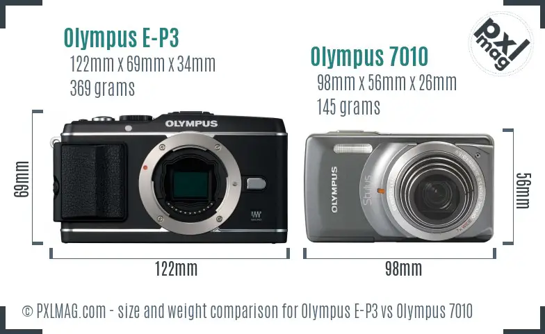 Olympus E-P3 vs Olympus 7010 size comparison