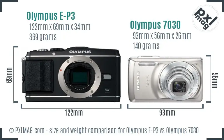 Olympus E-P3 vs Olympus 7030 size comparison