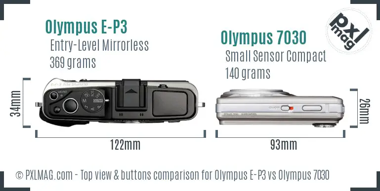 Olympus E-P3 vs Olympus 7030 top view buttons comparison