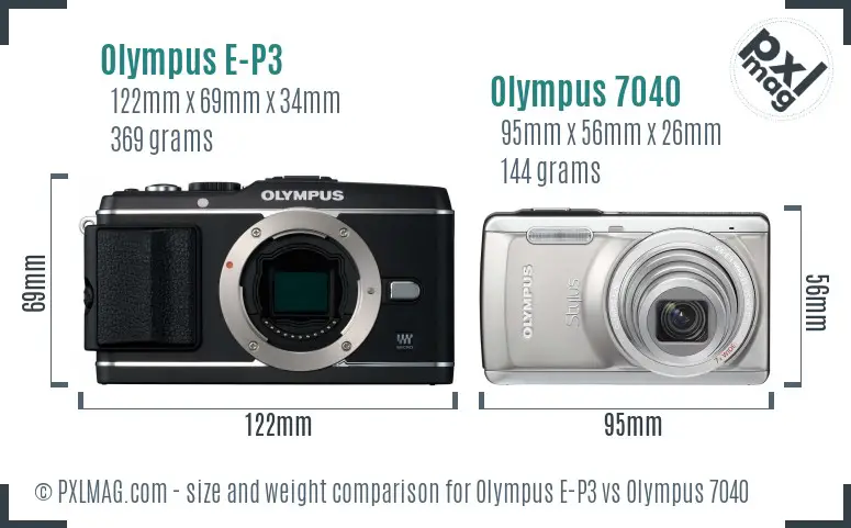 Olympus E-P3 vs Olympus 7040 size comparison
