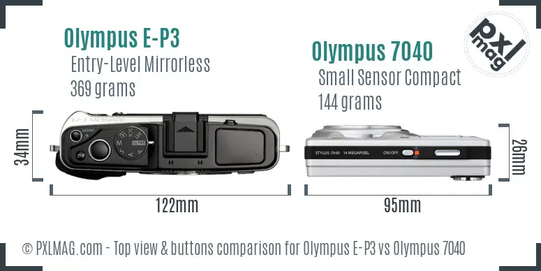Olympus E-P3 vs Olympus 7040 top view buttons comparison