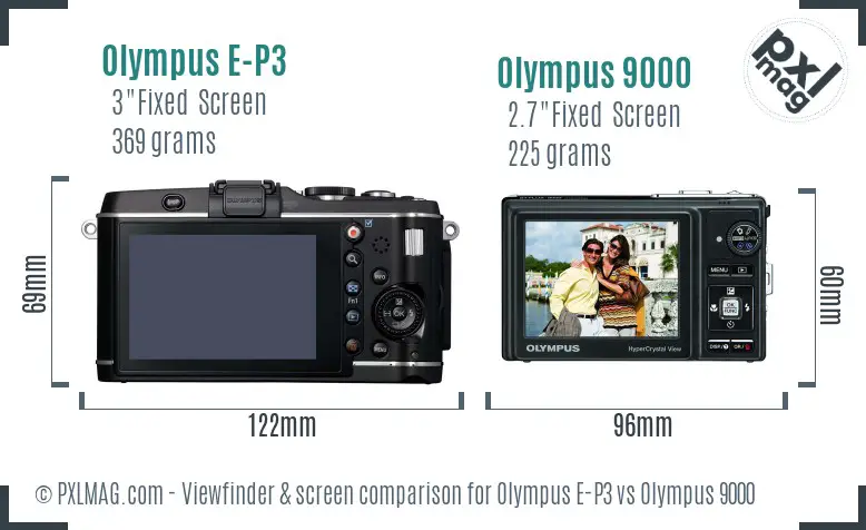 Olympus E-P3 vs Olympus 9000 Screen and Viewfinder comparison