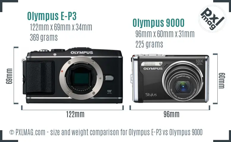 Olympus E-P3 vs Olympus 9000 size comparison