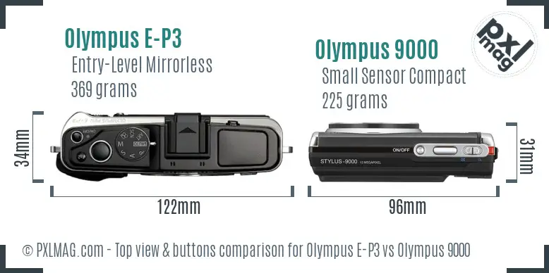 Olympus E-P3 vs Olympus 9000 top view buttons comparison