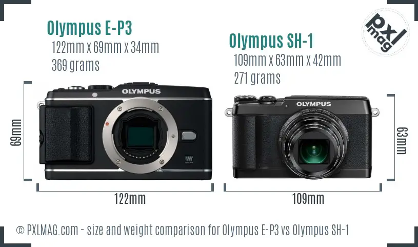 Olympus E-P3 vs Olympus SH-1 size comparison