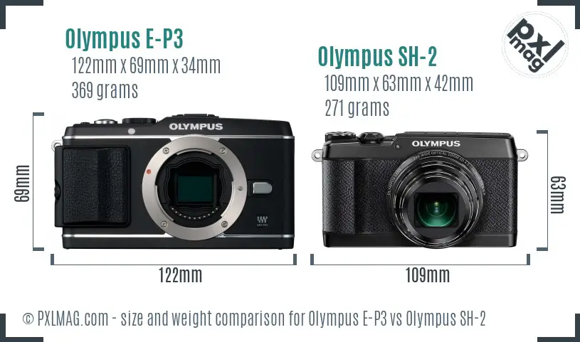 Olympus E-P3 vs Olympus SH-2 size comparison