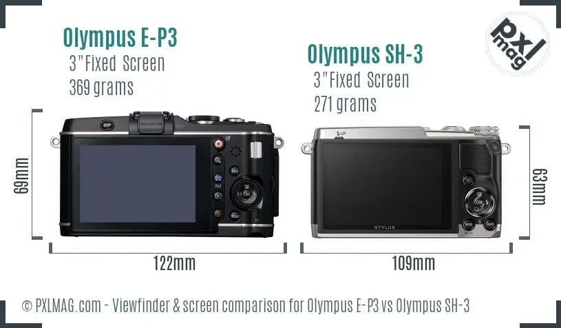 Olympus E-P3 vs Olympus SH-3 Screen and Viewfinder comparison