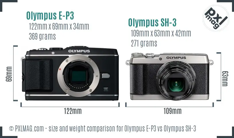 Olympus E-P3 vs Olympus SH-3 size comparison