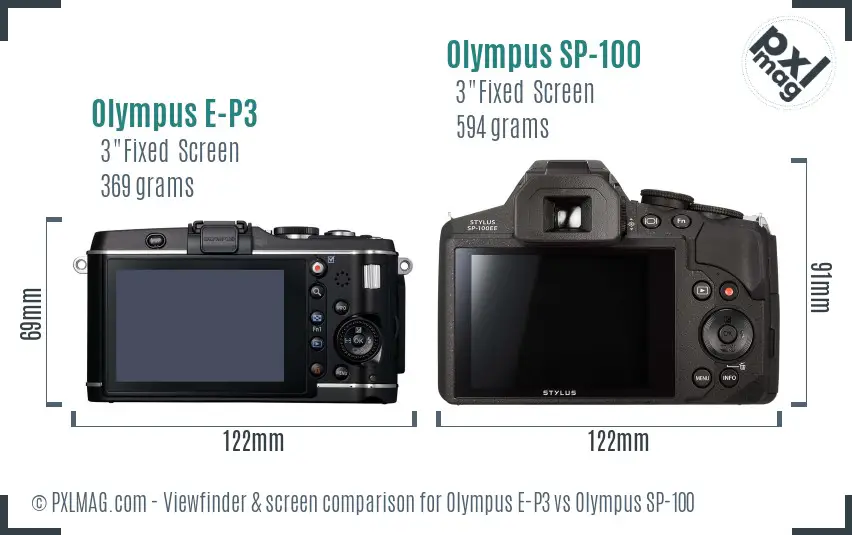Olympus E-P3 vs Olympus SP-100 Screen and Viewfinder comparison