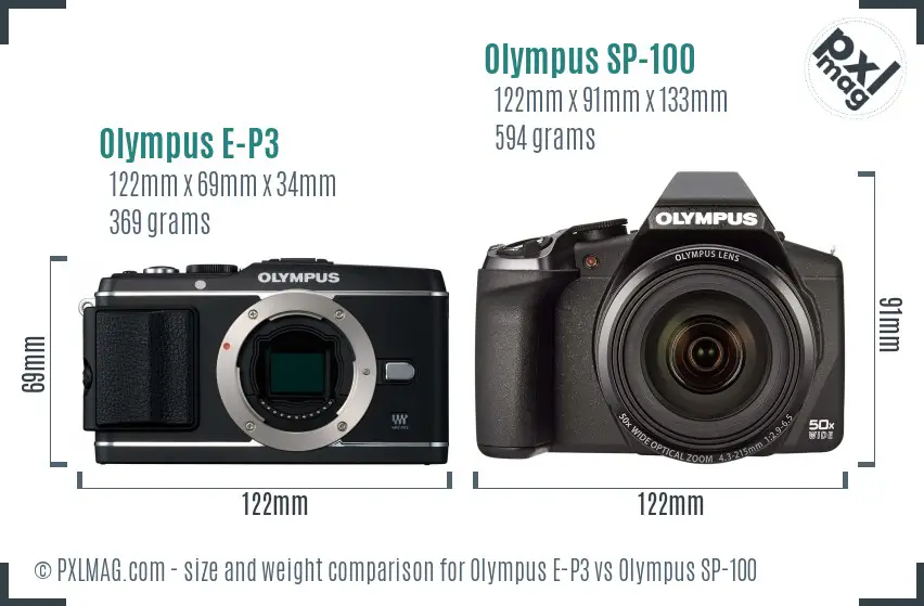 Olympus E-P3 vs Olympus SP-100 size comparison