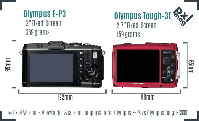 Olympus E-P3 vs Olympus Tough-3000 Screen and Viewfinder comparison