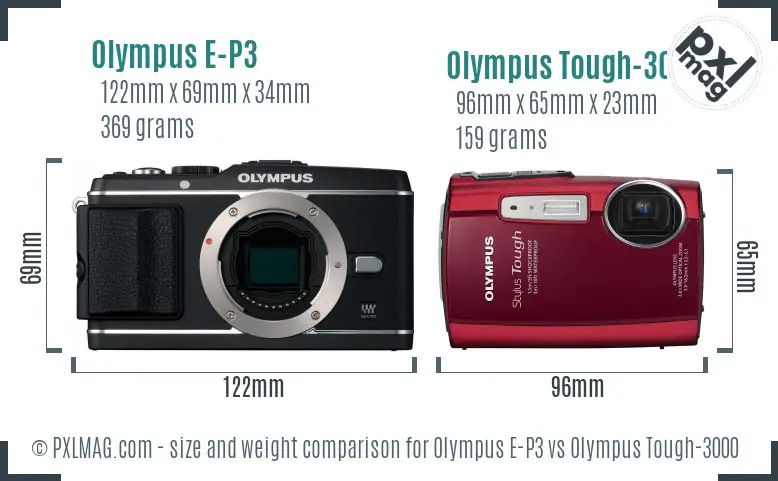 Olympus E-P3 vs Olympus Tough-3000 size comparison