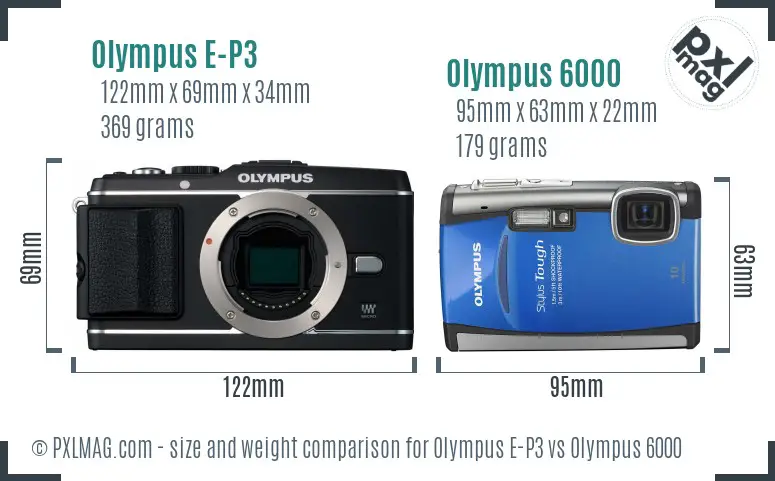 Olympus E-P3 vs Olympus 6000 size comparison