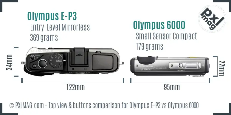 Olympus E-P3 vs Olympus 6000 top view buttons comparison