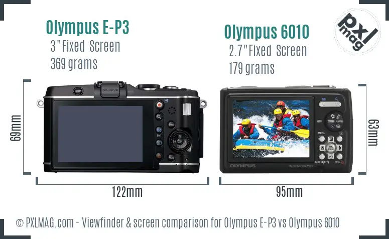 Olympus E-P3 vs Olympus 6010 Screen and Viewfinder comparison